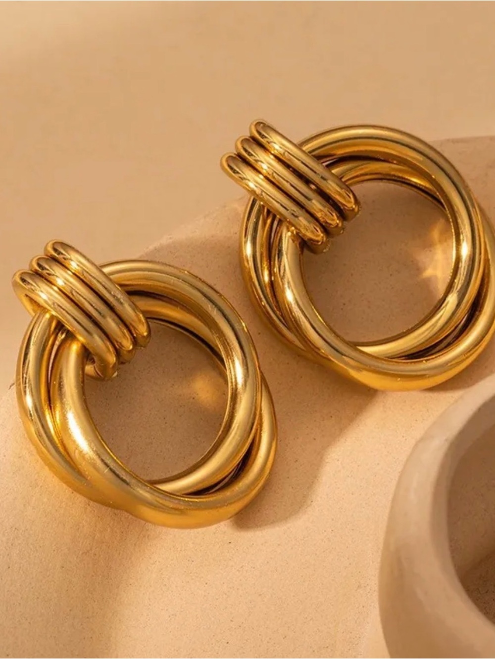 18k Gold chunky Double Hoop Statement Earrings - Women Jewelry